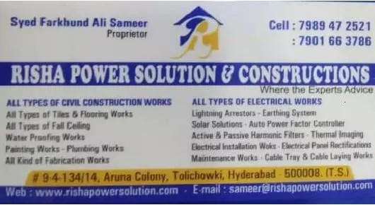risha power solution and constructions tolichowki in hyderabad,Tolichowki In Hyderabad