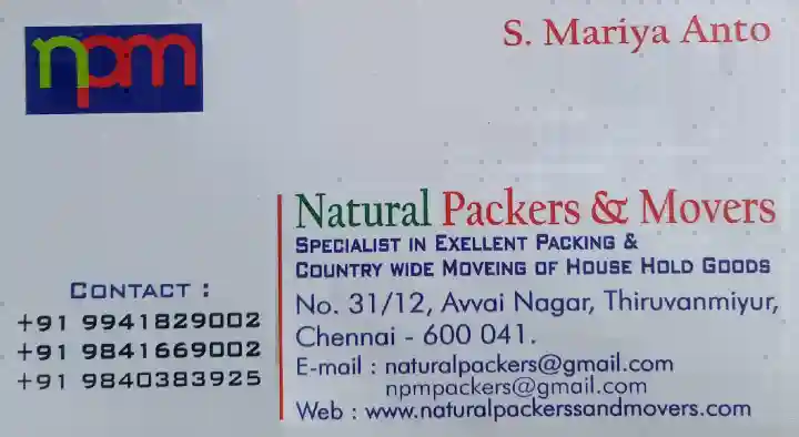Natural Packers and Movers in Avvai Nagar, Chennai (Madras)
