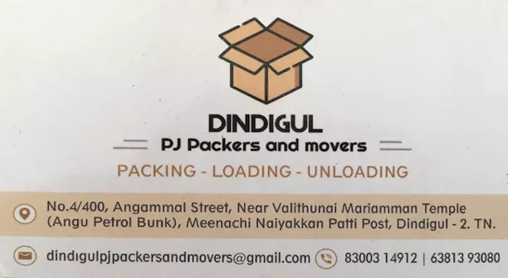 Dindigul PJ Packers and Movers in Angammal Street, Dindigul