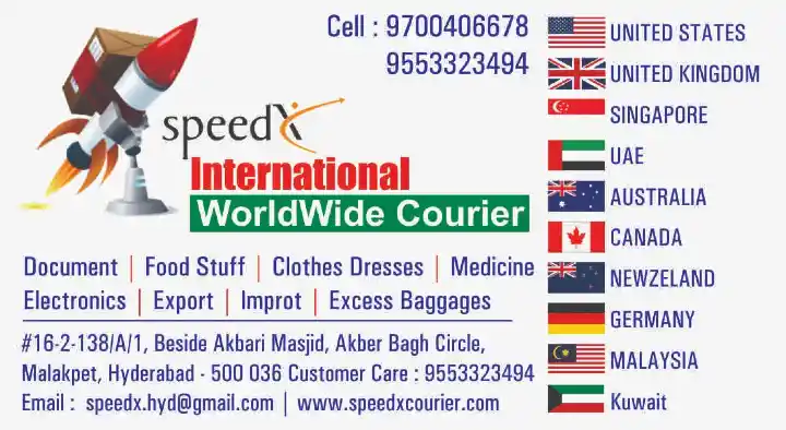 International Courier Services in Hyderabad  : Speedx International Worldwide Courier in Malakpet