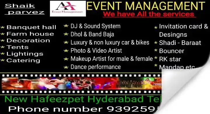 Lighting And Music Systems in Hyderabad  : AA Event Management in Hafeezpet