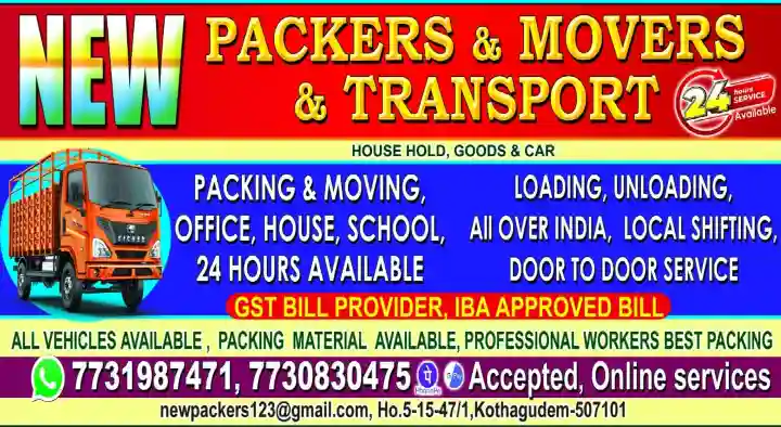 packing and moving companies in Kothagudem : New Packers and Movers and Transport in Main Road