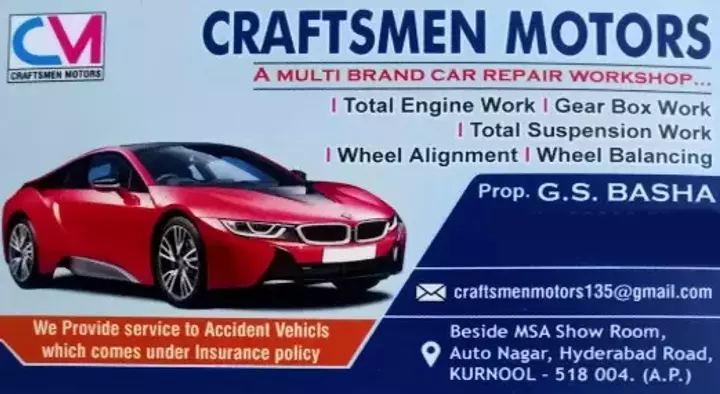 Mechanic For Car in Kurnool  : Crafts Men Motors Multi Brand Car Repair Workshop in Auto Nagar