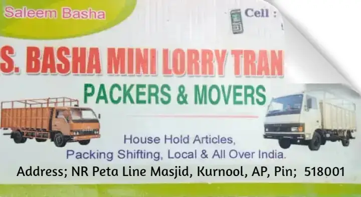 Packing And Moving Companies in Kurnool  : S Basha Mini Lorry Transport Packers and Movers in Kothapeta