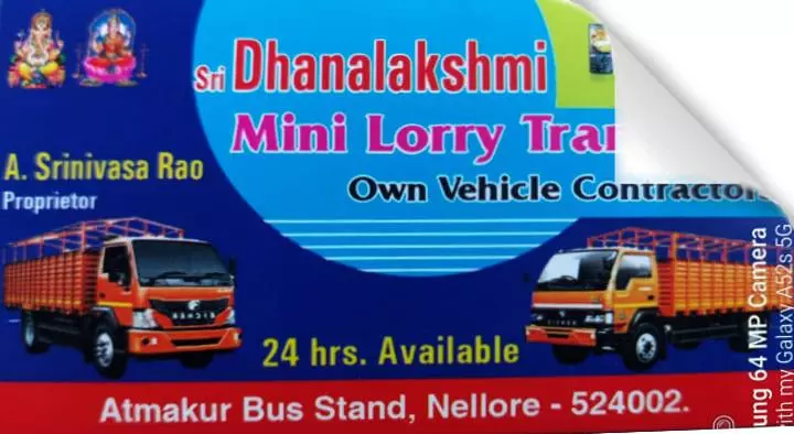 Trucks On Hire in Nellore  : Sri Dhanalakshmi Mini Lorry Transport in Atmakur Bus Stand