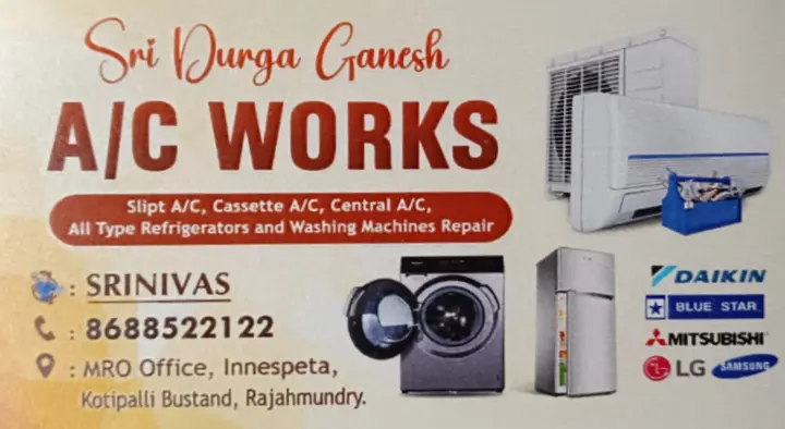 air conditioner sales and services in Rajahmundry : Sri Durga Ganesh AC Works in Innespeta