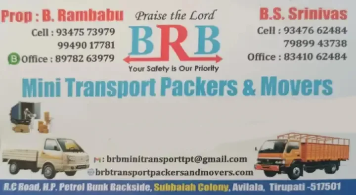 brb mini transport packers and movers subbaiah colony in tirupati,Subbaiah Colony In Tirupati
