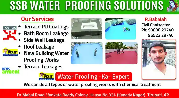Fosroc Waterproofing Works in Tirupati  : SSB Water Proofing Solutions in Annamayya Circle