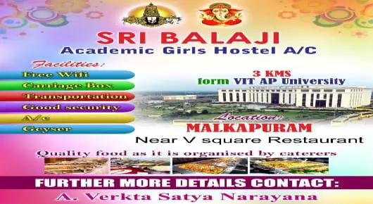 Ac Paying Guest Accommodations For Women in Vijayawada (Bezawada) : Sri Balaji Academic Girls Hostel (AC) in Amaravati