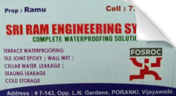 Waterprooing Chemical Dealers in Vijayawada (Bezawada) : Sri Ram Engineering systems (Water Proofing Specialist) in Poranki