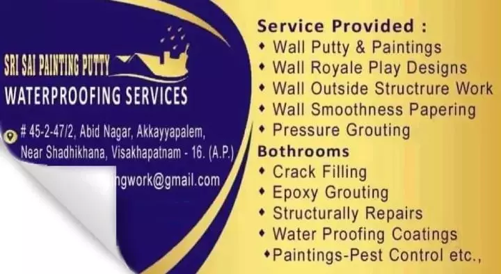 Building Roof Water Leakage Services in Visakhapatnam (Vizag) : Sri Sai Painting Putty Waterproofing Services in Akkayyapalem