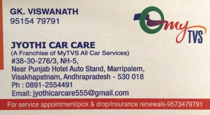 Automobile Spare Parts Dealers in Visakhapatnam (Vizag) : Jyothi Car Care (A Franchise of My TVS) in Marriapalem