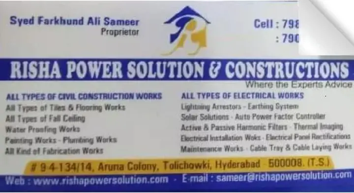 Risha Power solution And Constructions in Tolichowki, Hyderabad