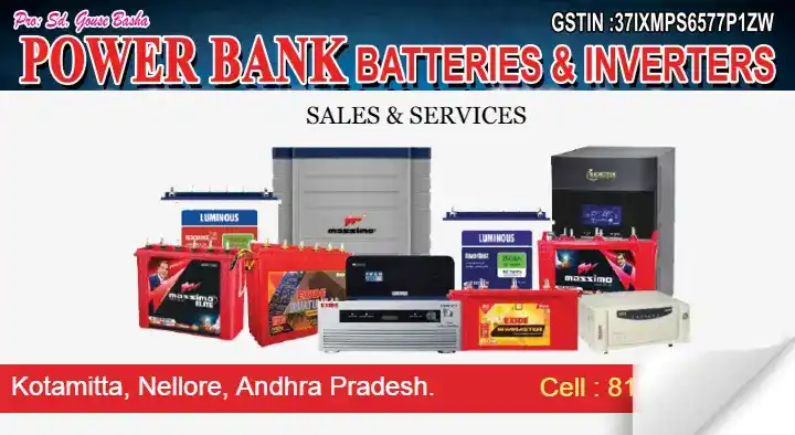 Power Bank Batteries and Inverters Sales and Service in Kotamitta