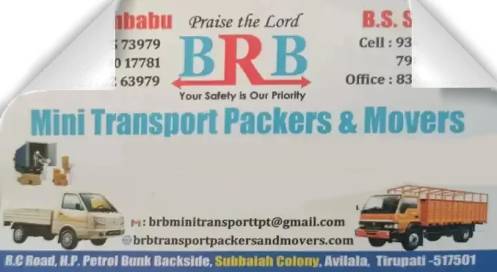 BRB Mini Transport and Packers and Movers in Subbaiah Colony, Tirupati