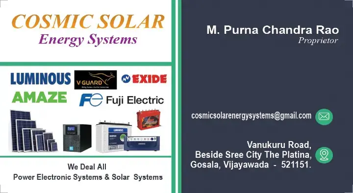 Cosmic Solar Energy Systems in Vanukuru Road, Vijayawada