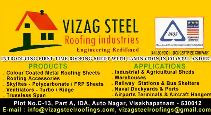 Roofing Products Dealers in Visakhapatnam (Vizag) : Vizag Steel Roofing Industries in Auto Nagar