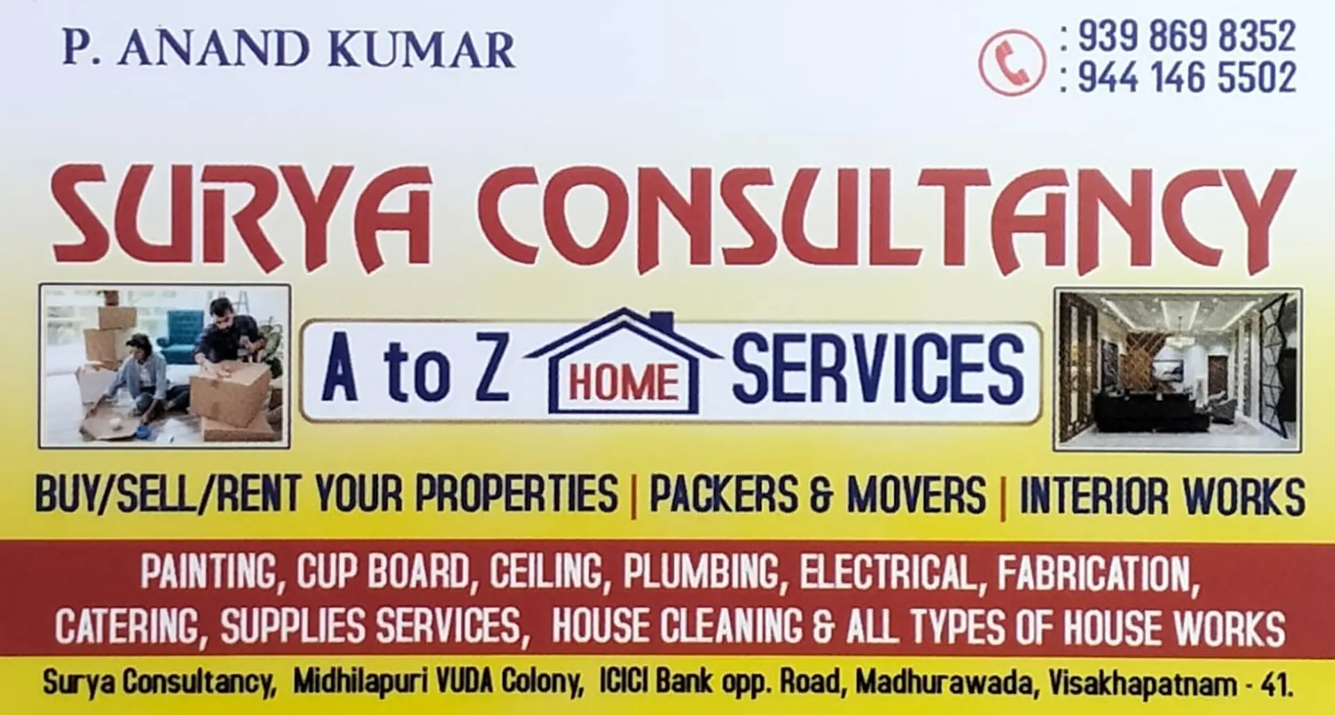 packers and movers in Visakhapatnam : Surya Consultancy in Madhurawada