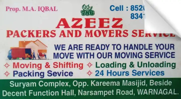 Azeez Packers and Movers Service in Narsampet Road , Warangal