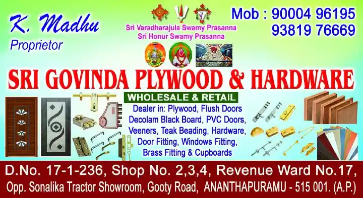 Sri Govinda Playwood and Hardware in Gooty Road