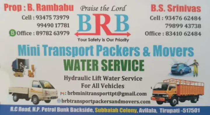 BRB Mini Transport and Packers and Movers in Subbaiah Colony