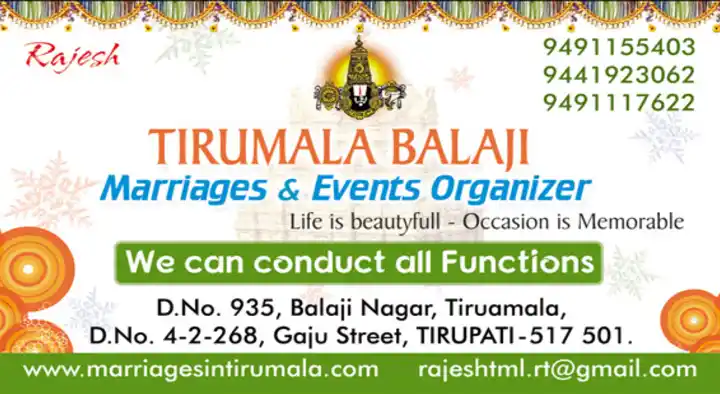 Tirumala Balaji Marriage and Events Organizer in Gaju Street