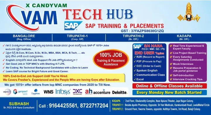 VAM Tech Hub SAP Training Institute in Leela Mahal Circle